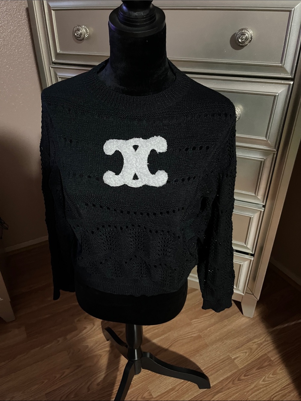Celine Black Crewneck Sweater with White Emblem